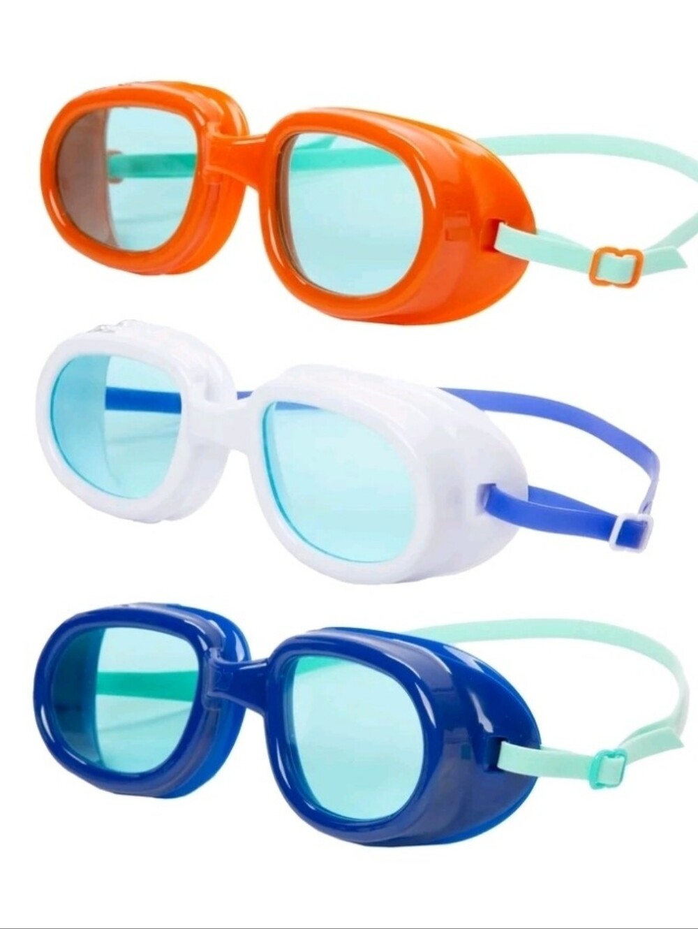 Kids Swim Goggles 3-Pack - Orange, White, Navy. G